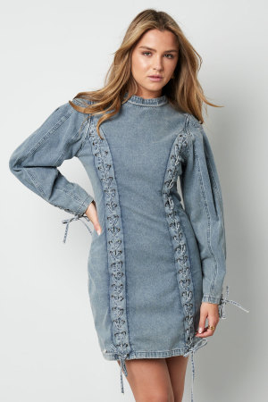 Cotton Woven Denim Dress Elegant Tie-Up Solid Color h5 Image4