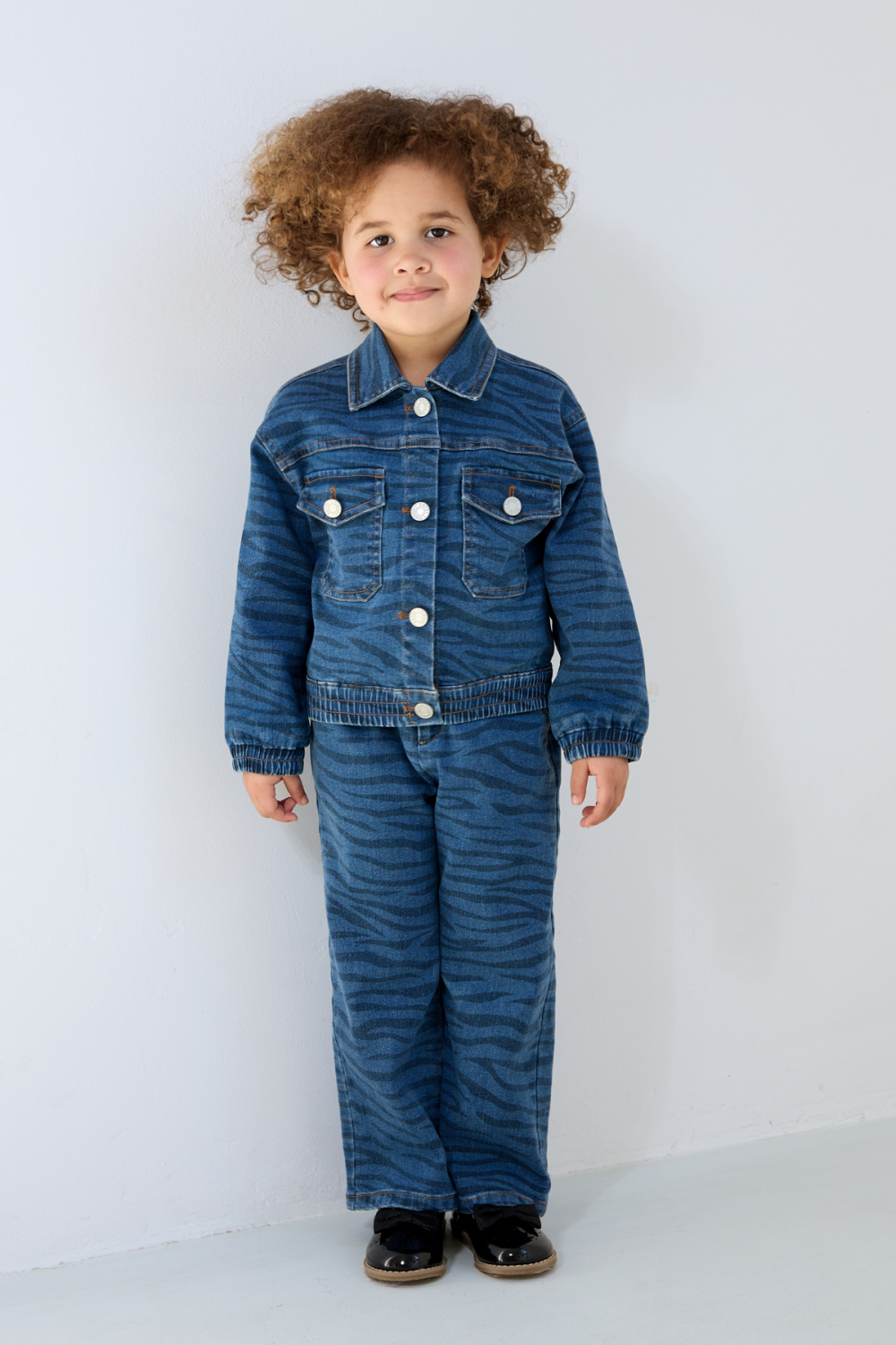 Veste En Coton Pour Enfants Style Jean Motif Rayé Classique h5Image4