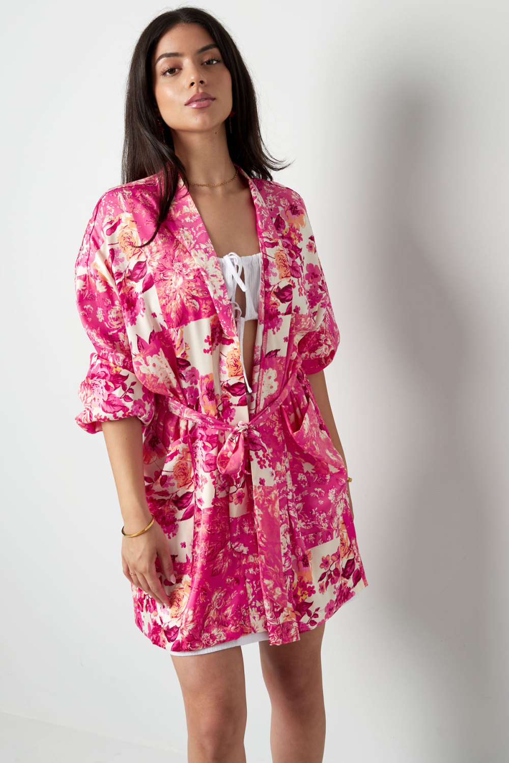 Kimono Court Vert Fleurs - Multi Image5