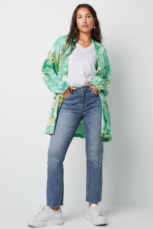 Kimono Court Vert Fleurs - Multi h5 Image4