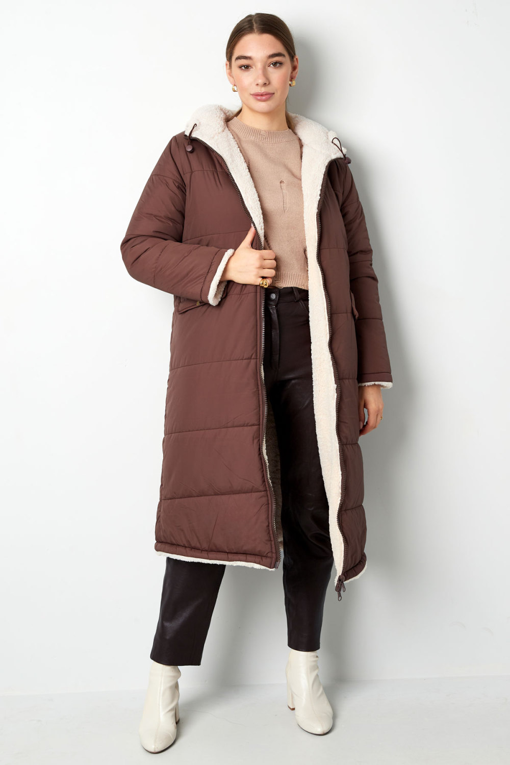 Manteau D'hiver Long Pour Femme Avec Doublure En Fausse Fourrure Et Capuche Amovible h5Image10