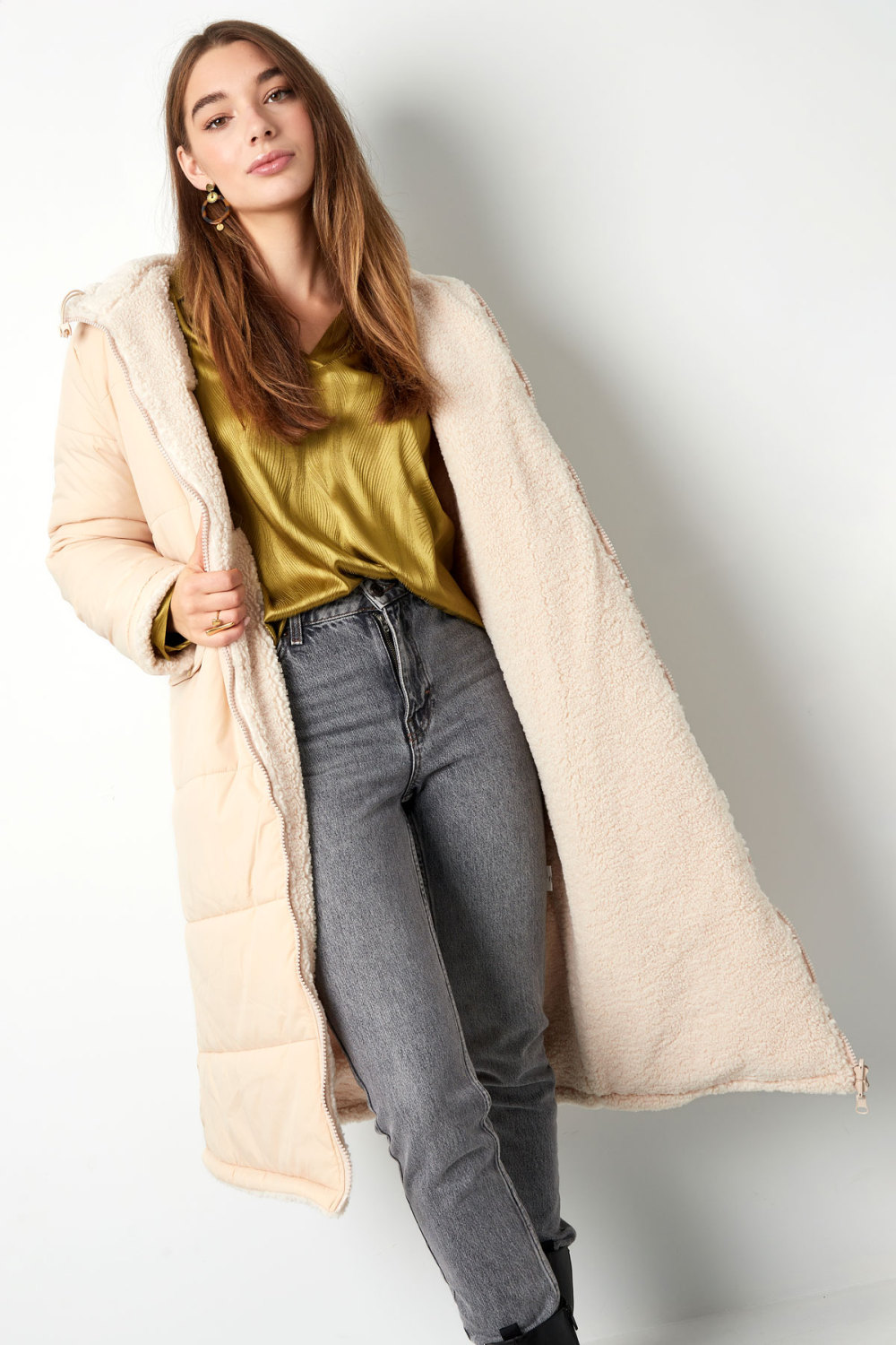 Manteau D'hiver Long Pour Femme Avec Doublure En Fausse Fourrure Et Capuche Amovible h5Image5