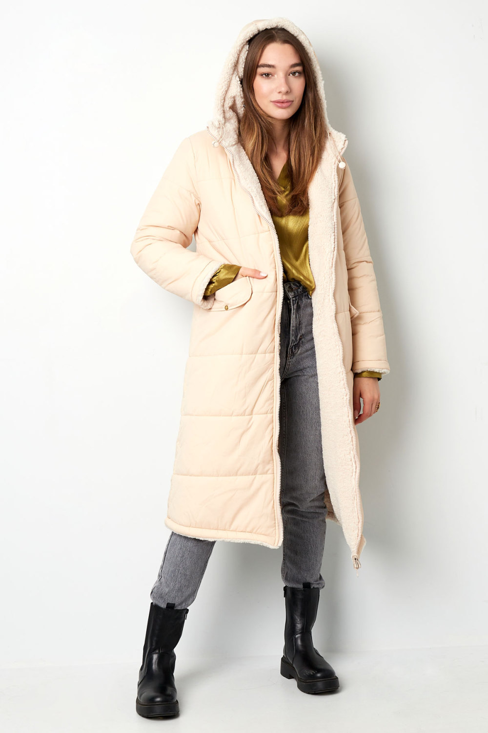 Manteau D'hiver Long Pour Femme Avec Doublure En Fausse Fourrure Et Capuche Amovible h5Image3