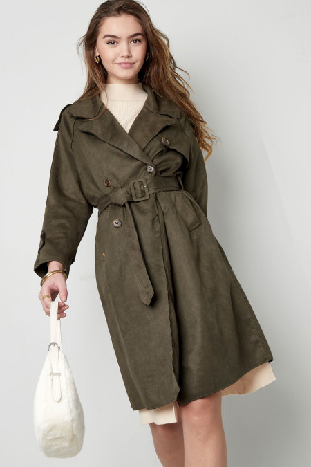 Manteau Trench Femme en Polyester Classique à Double Boutonnage avec Ceinture