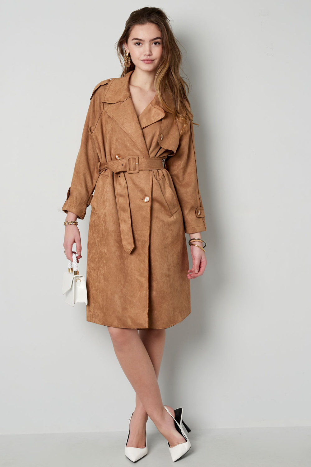 Manteau Trench Femme En Polyester Classique À Double Boutonnage Avec Ceinture Image7