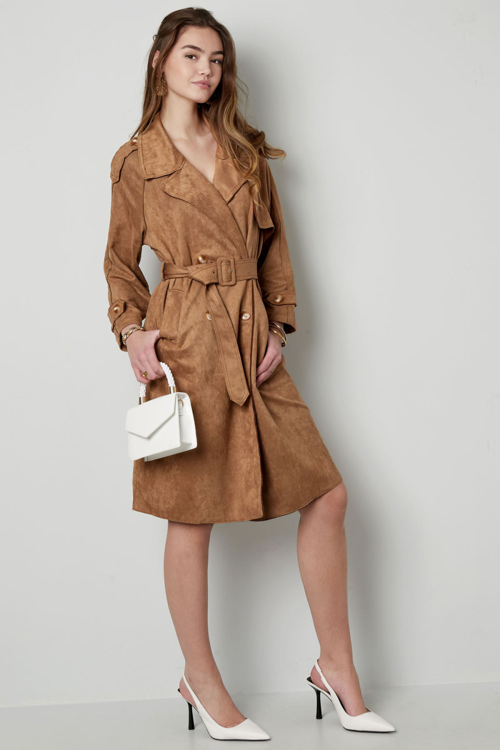 Manteau Trench Femme En Polyester Classique À Double Boutonnage Avec Ceinture Image12