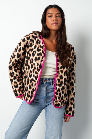 Veste En Fausse Fourrure À Imprimé Léopard Avec Bordure Néon Rose h5 Image2