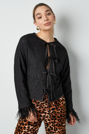 Veste Courte Femme En Polyester Avec Lacets Et Bordure De Plumes h5 Image3