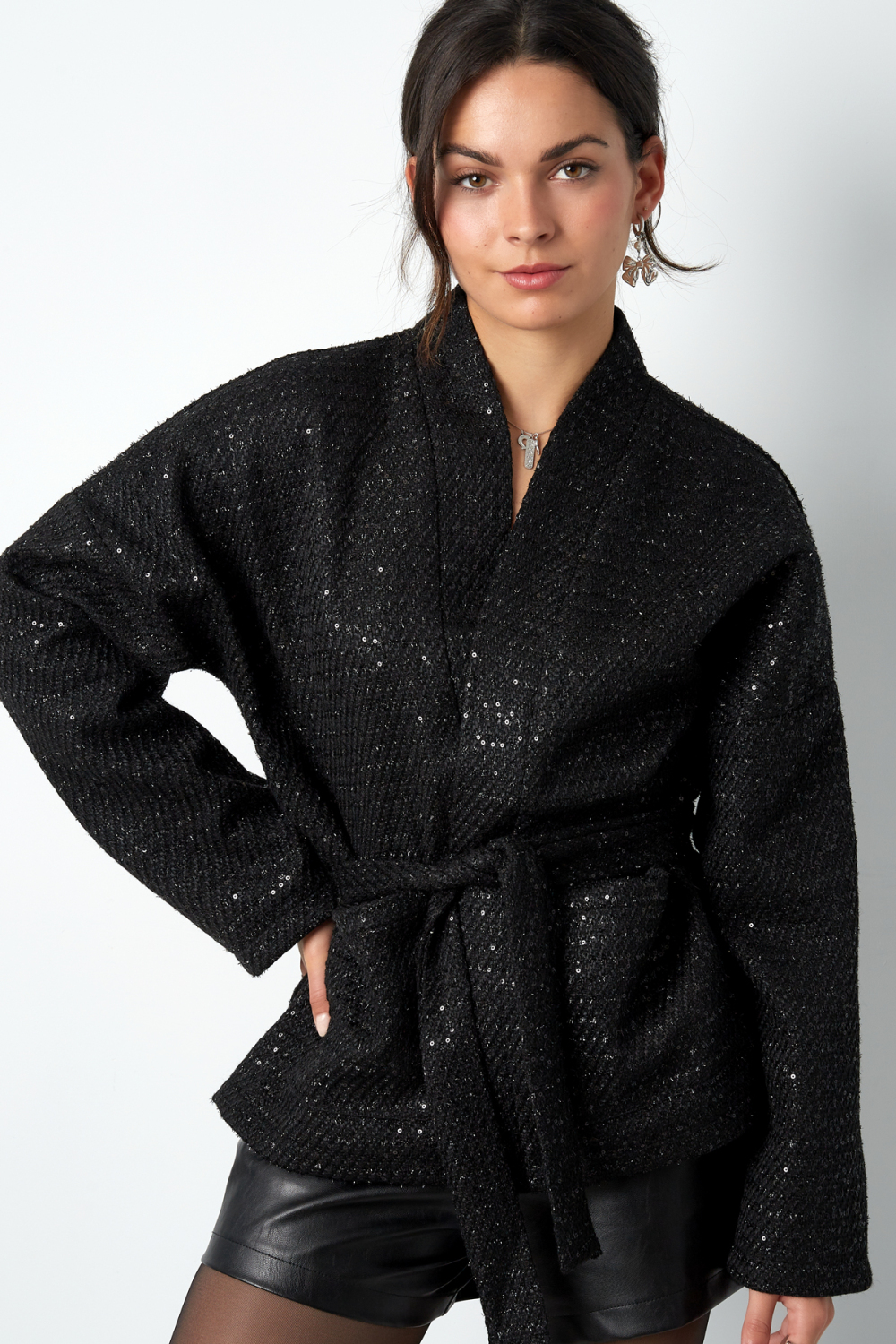 Veste Kimono Femme En Polyester Style Wrap Ceinture Intégrée Image2