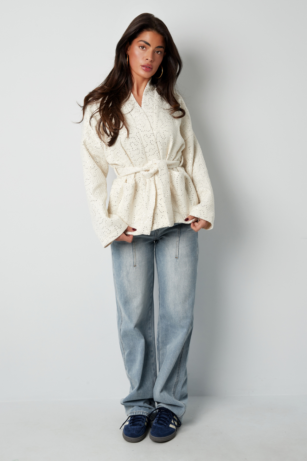 Veste Kimono Femme En Polyester Style Wrap Ceinture Intégrée Image6