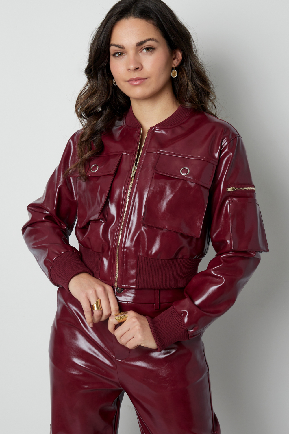 Veste Bomber Courte Femme En Pu Style Sportif Image7