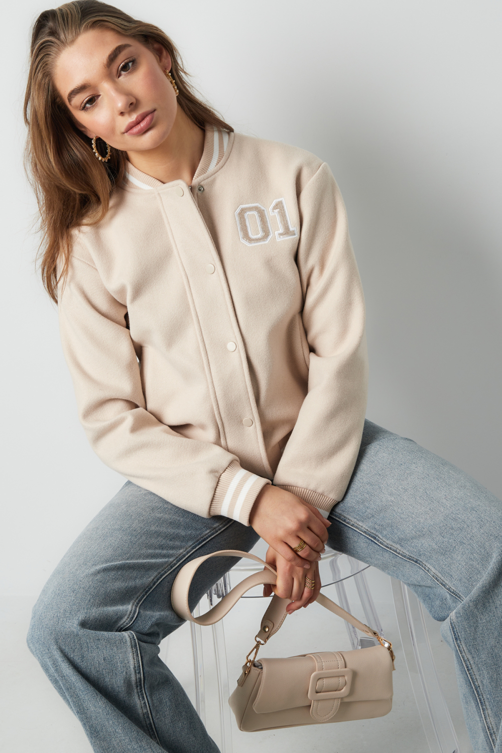 Veste Bomber Femme En Polyester Sportive Numéro Brodé h5Image8