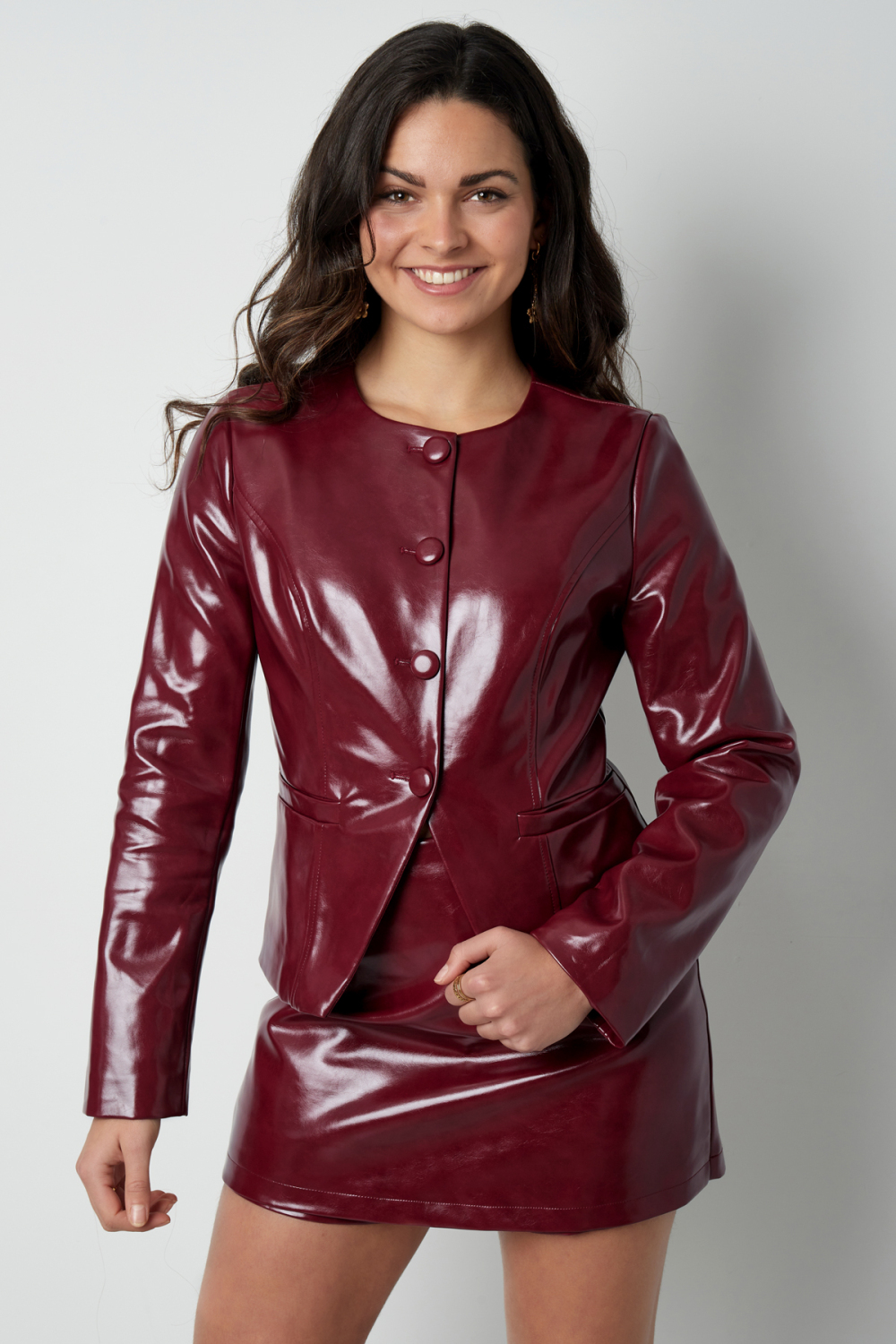 Ensemble De Costume Femme En Pu Coupe Classique Fermeture À Boutons Image6