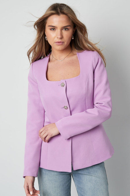 Blazer Femme Polyester Col Carré Coupe Cintrée