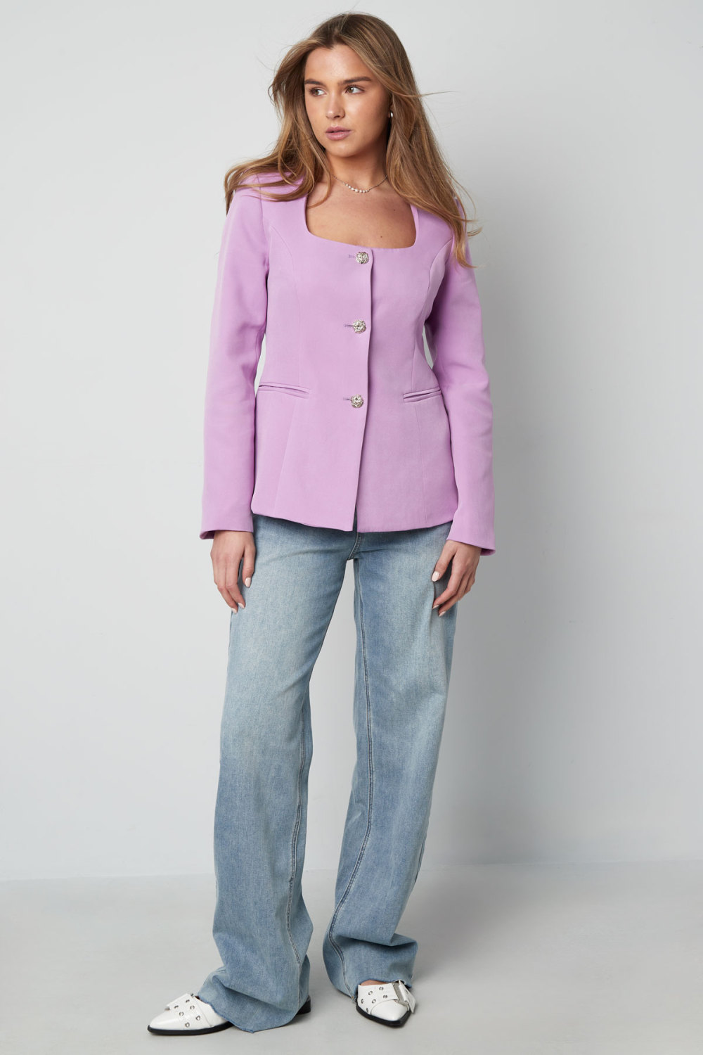 Blazer Femme Polyester Col Carré Coupe Cintrée Image5
