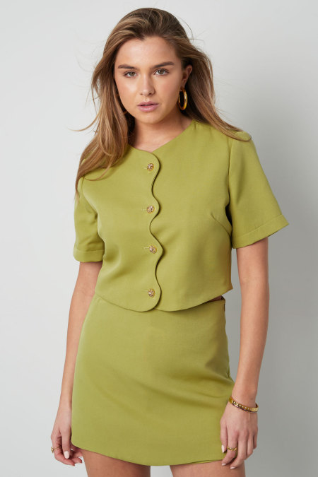 Top Manches Courtes Femme en Polyester Coupe Courte Fermeture à Boutons