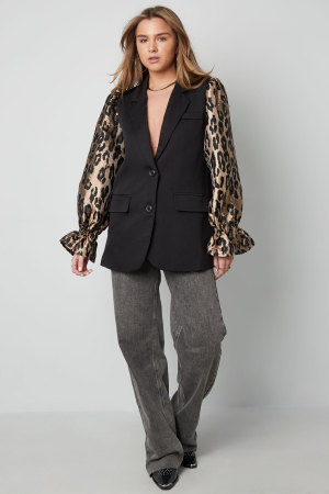 Ensemble De Costume Femme En Polyester Blazer À Manches Ballon Imprimé Léopard h5 Image3