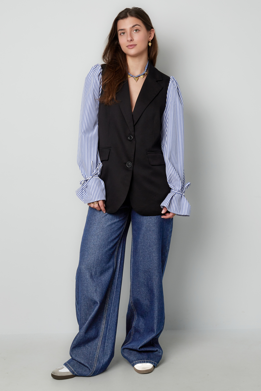 Gilet Structuré Pour Femme Avec Manches Rayées Détachables h5Image4