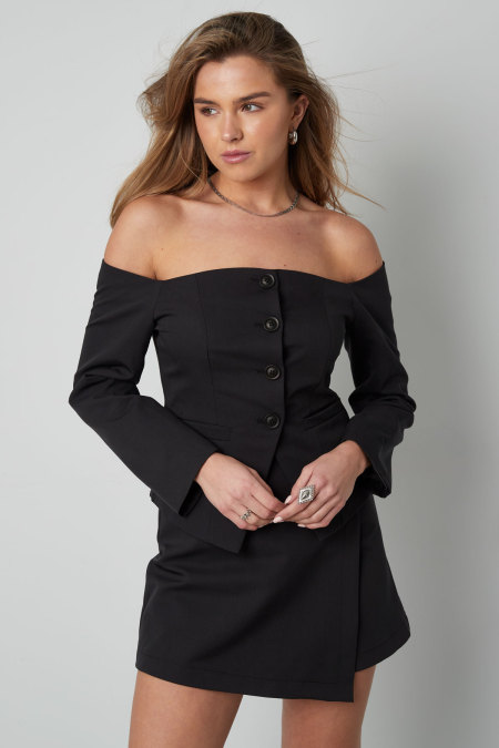 Polyester Femme Top à Manches Longues Découpe Épaules Boutonnage Avant