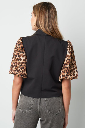 Polyester Ensemble Costume Femme Style Blazer Imprimé Léopard Manches Ballon h5 Image4
