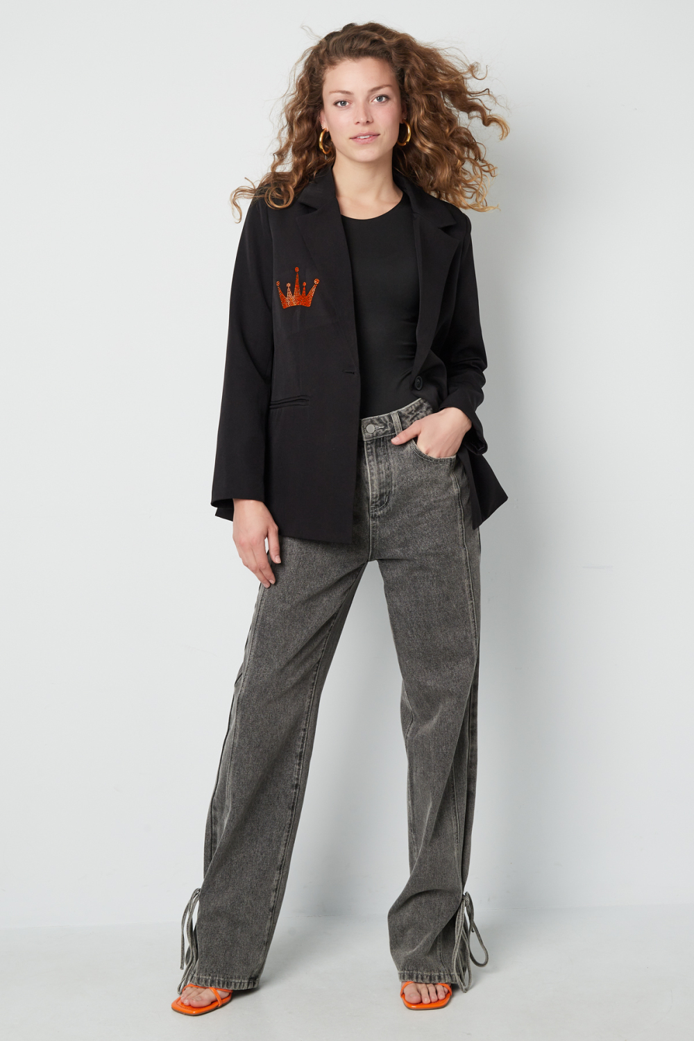 Blazer De Costume Femme En Polyester Broderie Couronne h5Image3