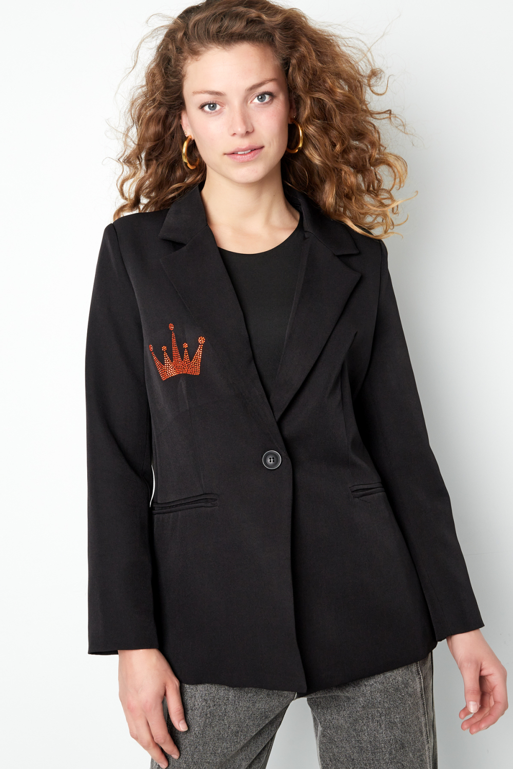 Blazer De Costume Femme En Polyester Broderie Couronne h5Image4