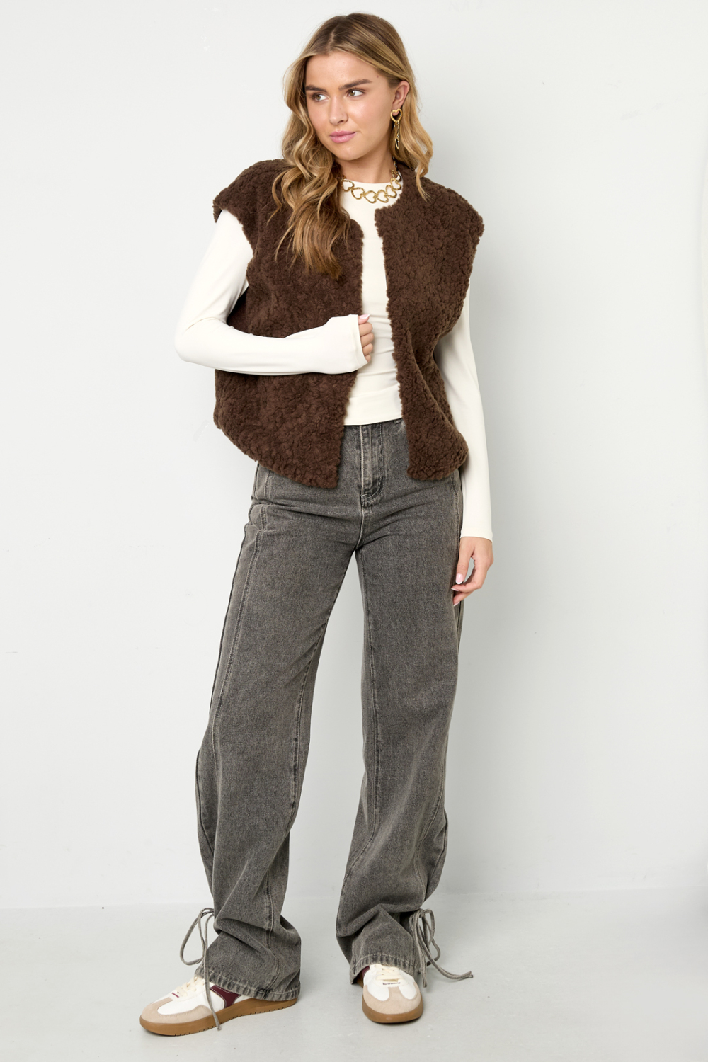 Woven Polyester Fiber Gilet Femme Casual Solid Color Fall/Winter h5Image3