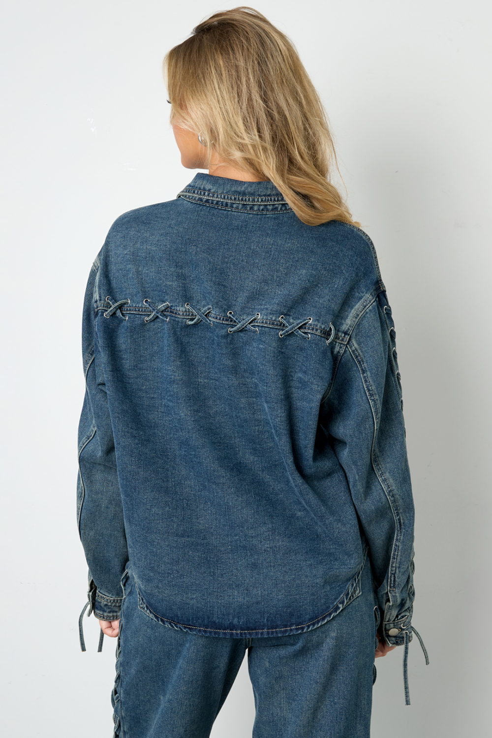 Coton Tissé Veste En Jean Femme Casual Avec Lacets Image7