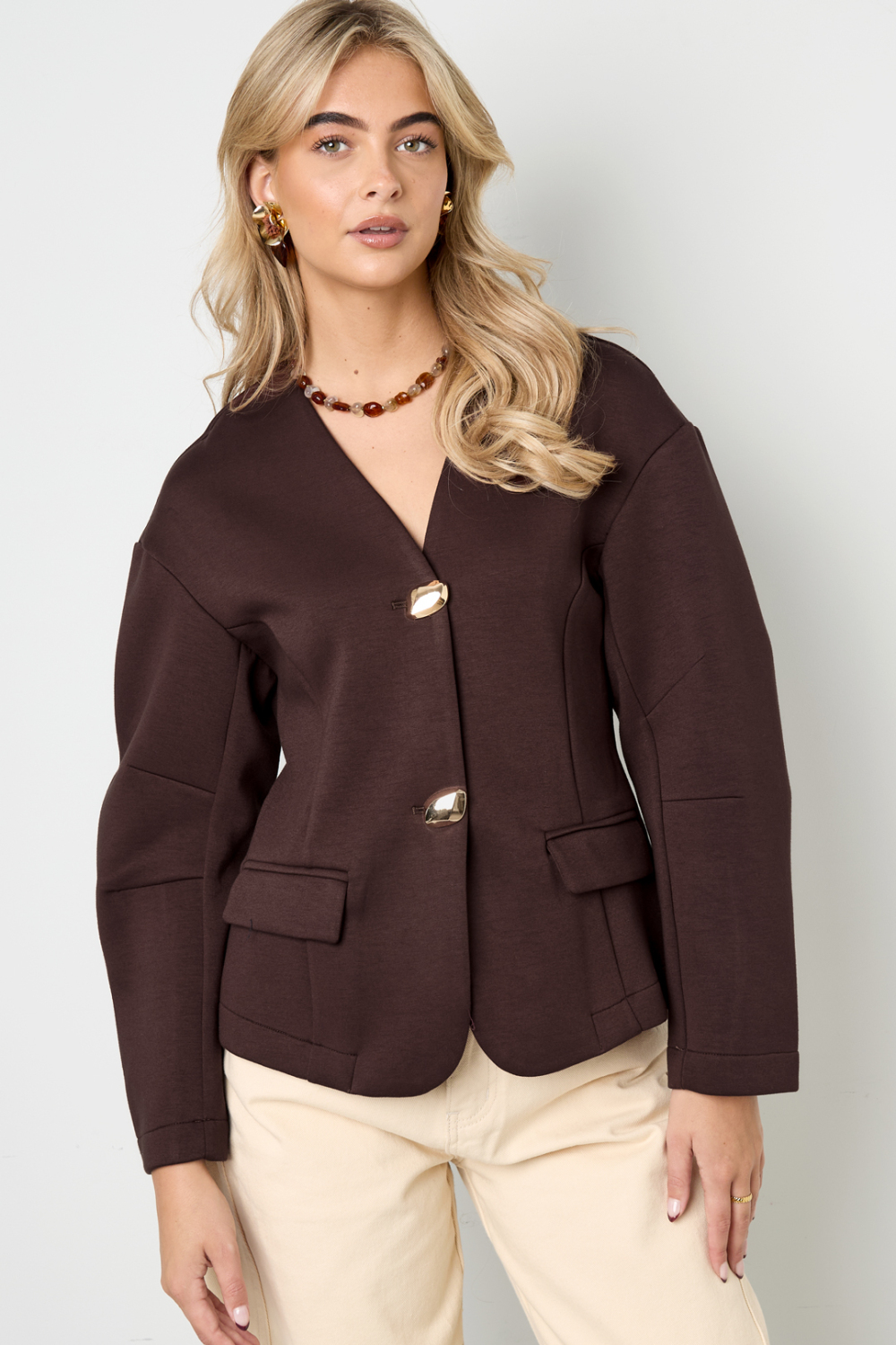 Tissu Polyester Fibre Ensemble De Costume Femme Élégant Couleur Unie Automne/Hiver h5Image8