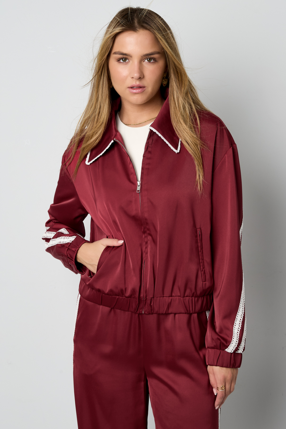 Veste Femme En Fibre De Polyester Tissée Sportive Contraste De Couleurs Ensemble 2 Pièces Image9