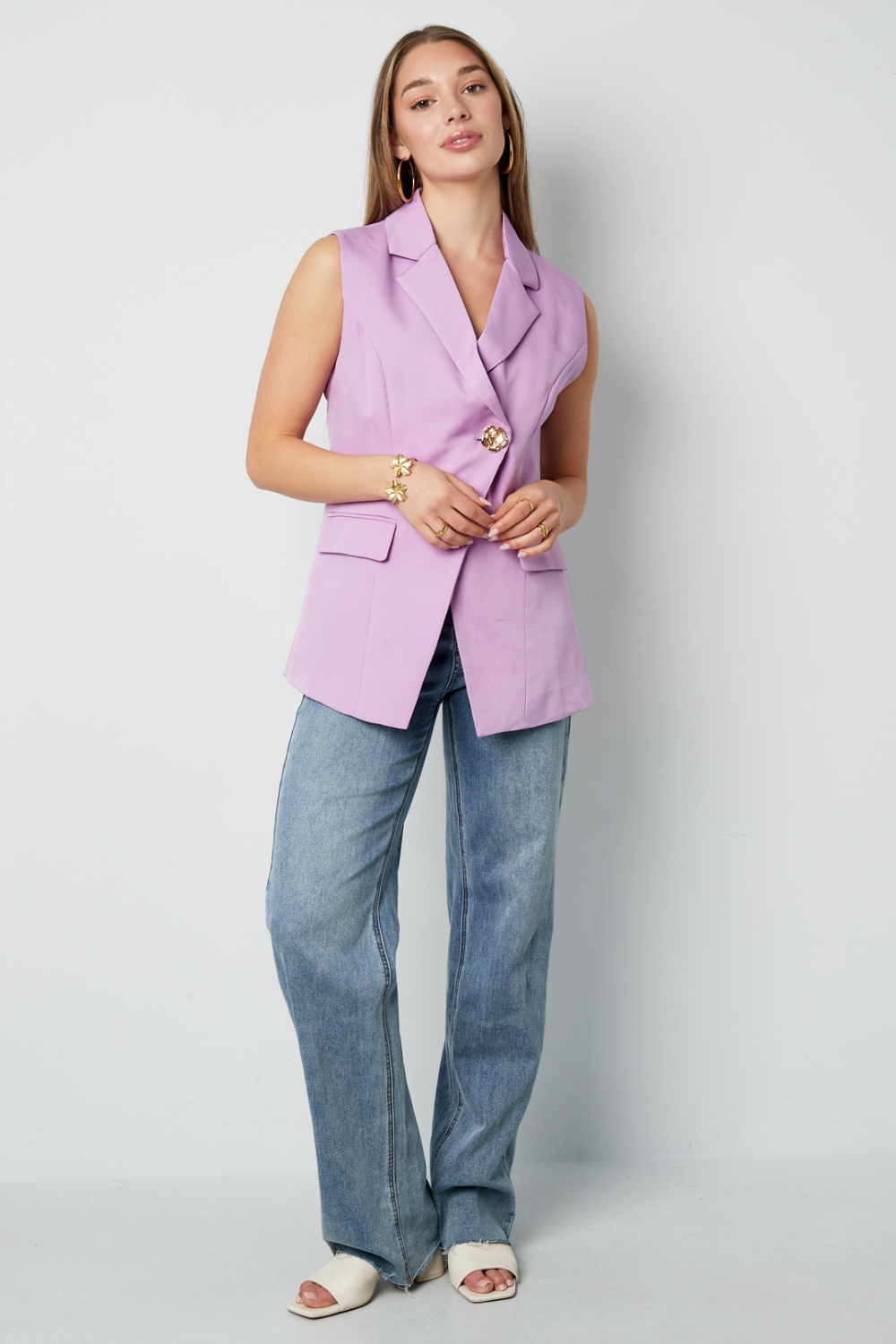 Blazer Sans Manches Pour Femme En Polyester Tissé Casual Design Asymétrique h5Image5