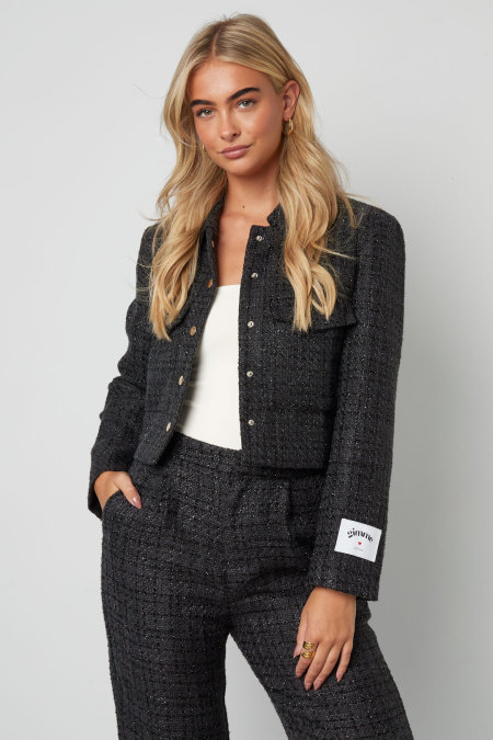 Tissu en Fibre de Polyester Femme Veste Élégante à Carreaux Statement