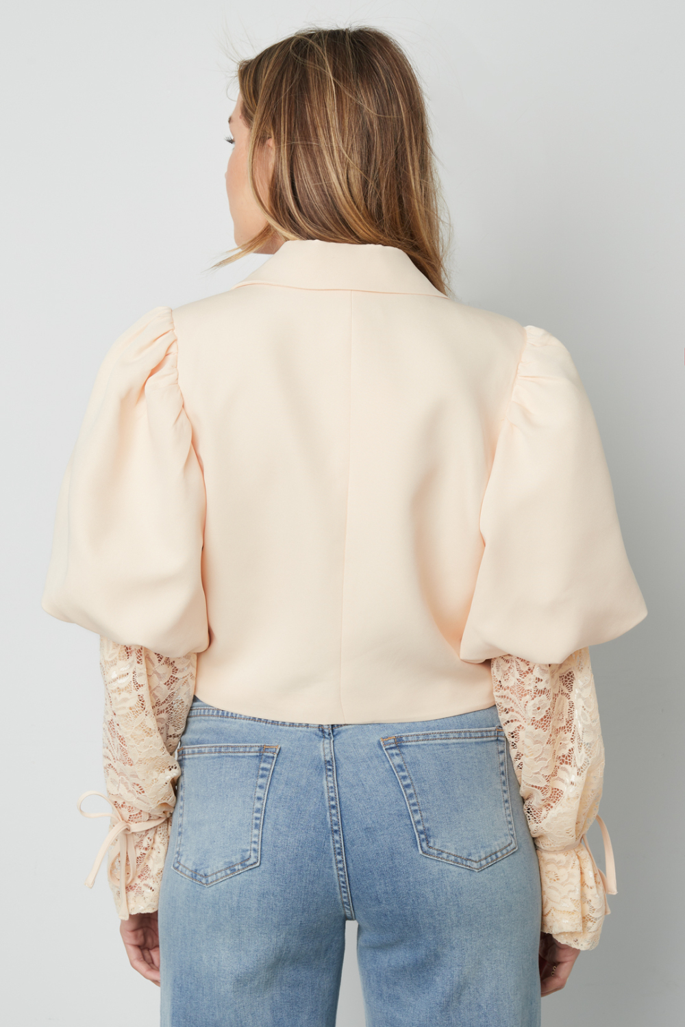 Mélange De Coton Blazer Femme Manche Ballon Insert Dentelle h5Image14