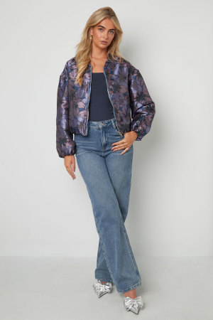 Tissu Polyester Fibre Veste Bomber Femme Casual Imprimé Floral h5 Image6
