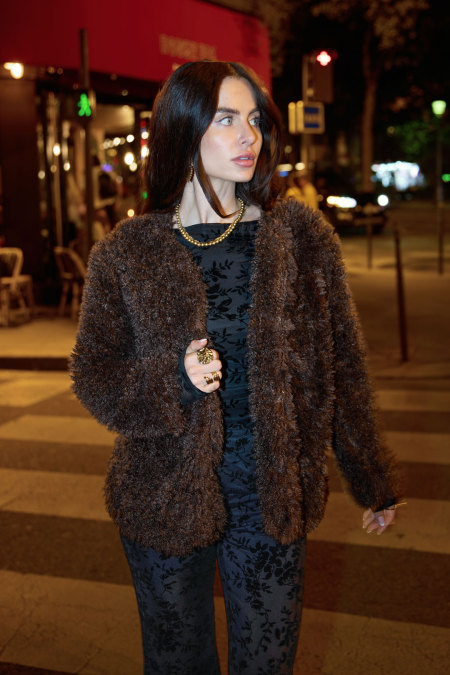 Tissu en Fibre de Polyester Femmes Manteau Élégant Couleur Unie Automne/Hiver