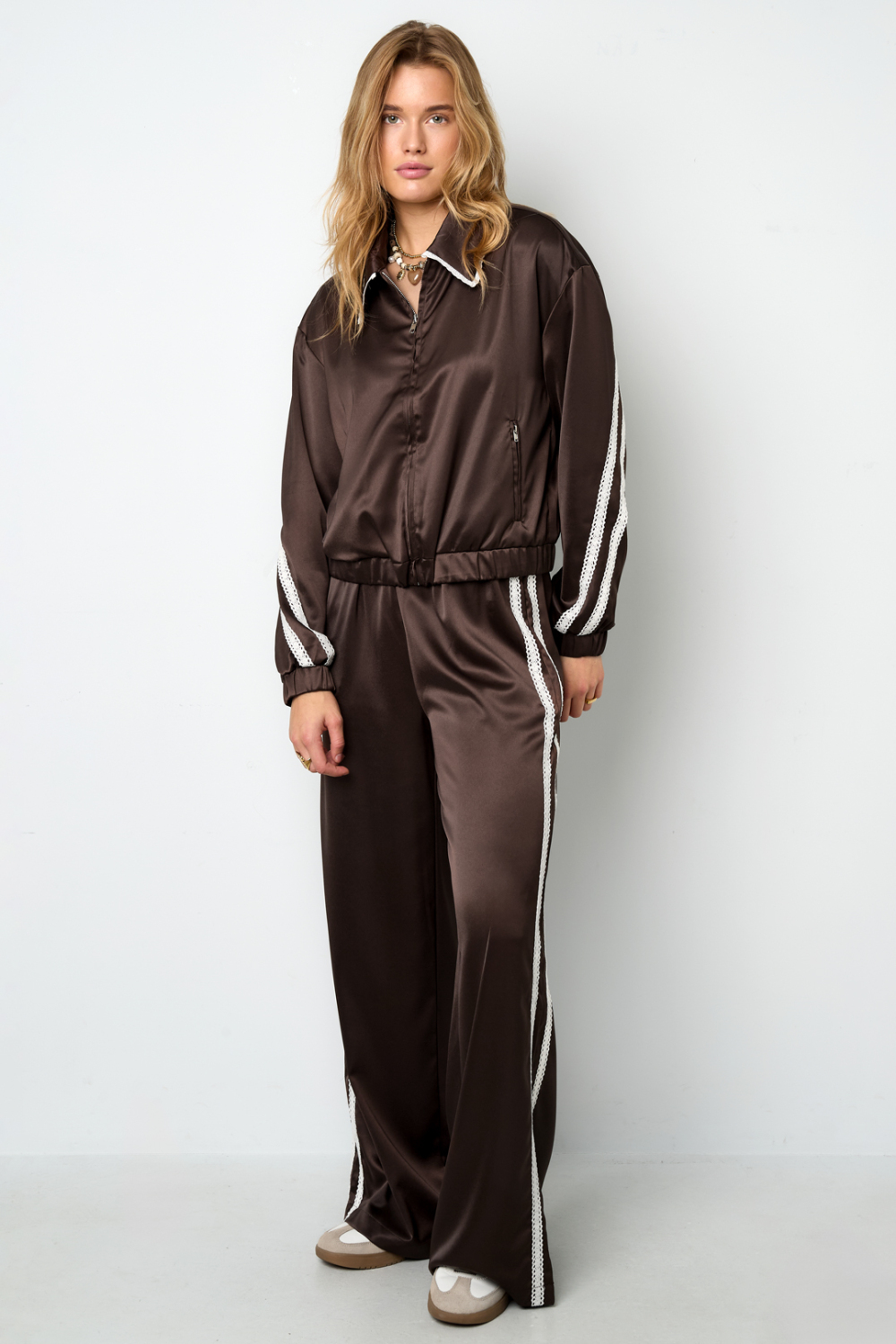 Veste Femme En Fibre De Polyester Tissée Sportive Contraste De Couleurs Ensemble 2 Pièces Image6