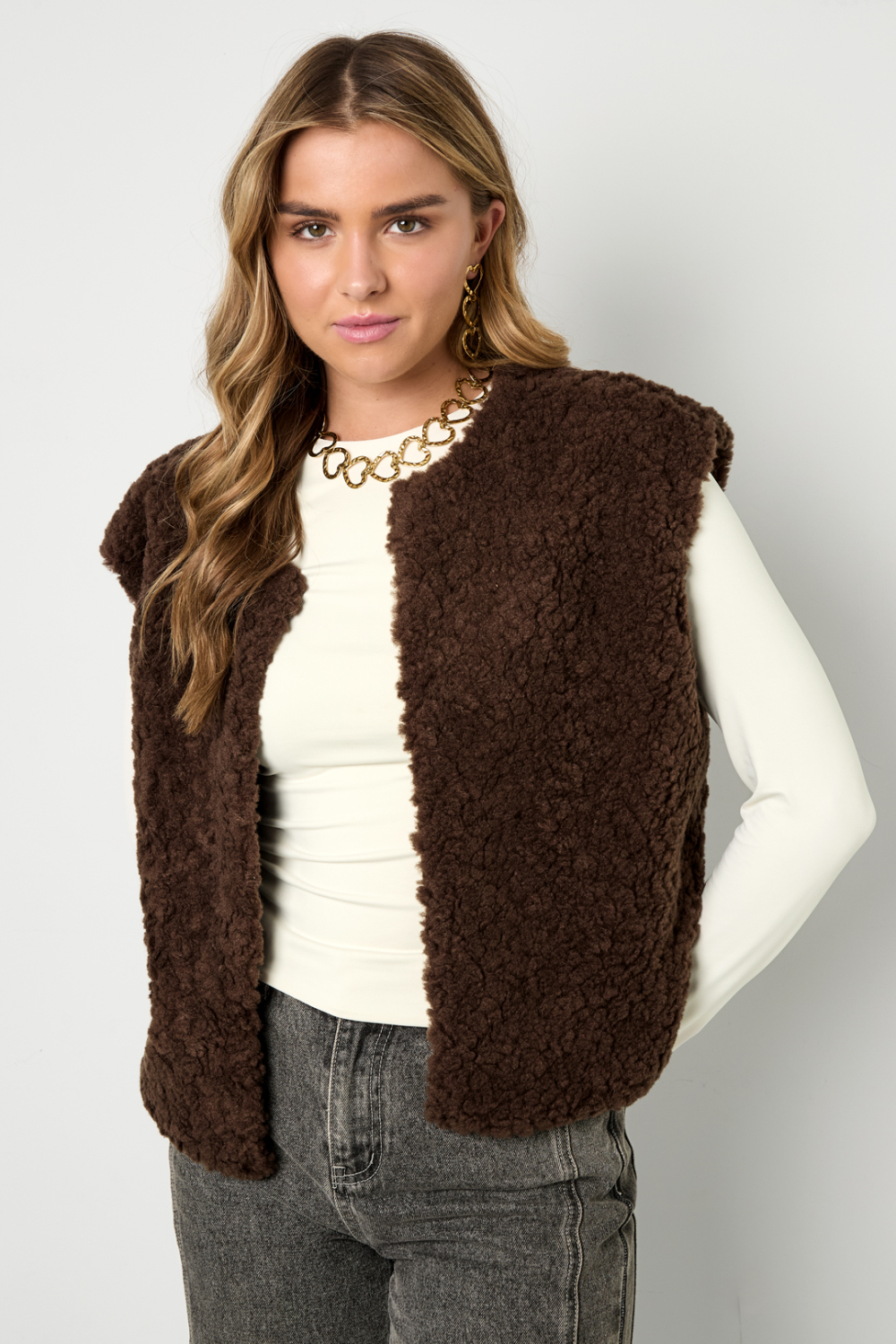 Woven Polyester Fiber Gilet Femme Casual Solid Color Fall/Winter h5Image2