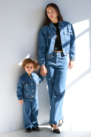 Veste En Coton Pour Enfants Style Jean Motif Rayé Classique h5 Image3