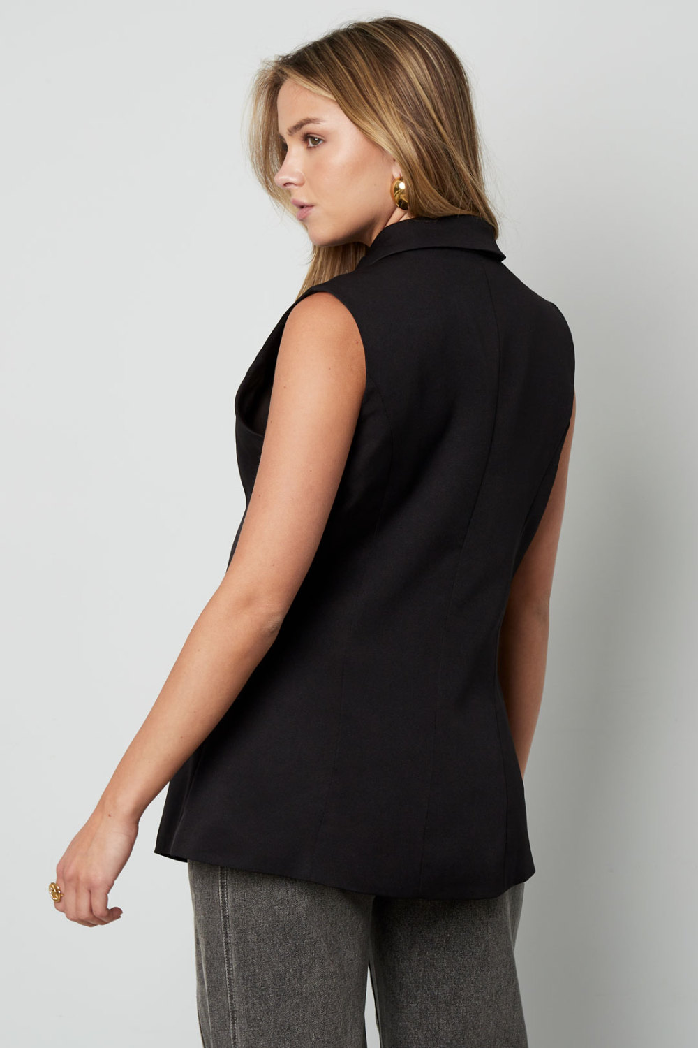 Blazer Sans Manches Pour Femme En Polyester Tissé Casual Design Asymétrique h5Image11