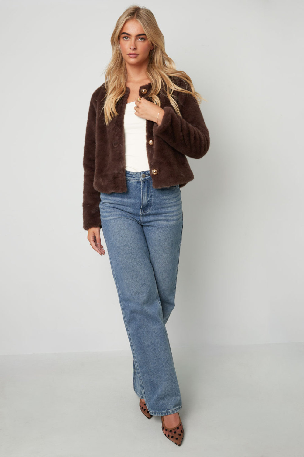 Tissu Polyester Fibre Manteau Femme Élégant Couleur Unie Automne/Hiver h5Image5