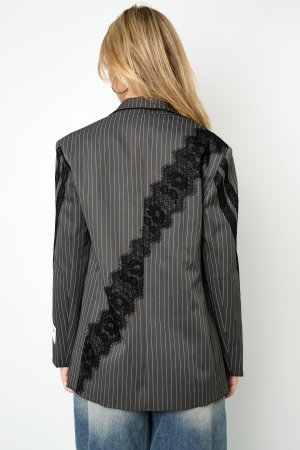 Tissu Polyester Fibre Ensemble De Costume Femme Élégant Rayures Panneau Dentelle h5 Image11