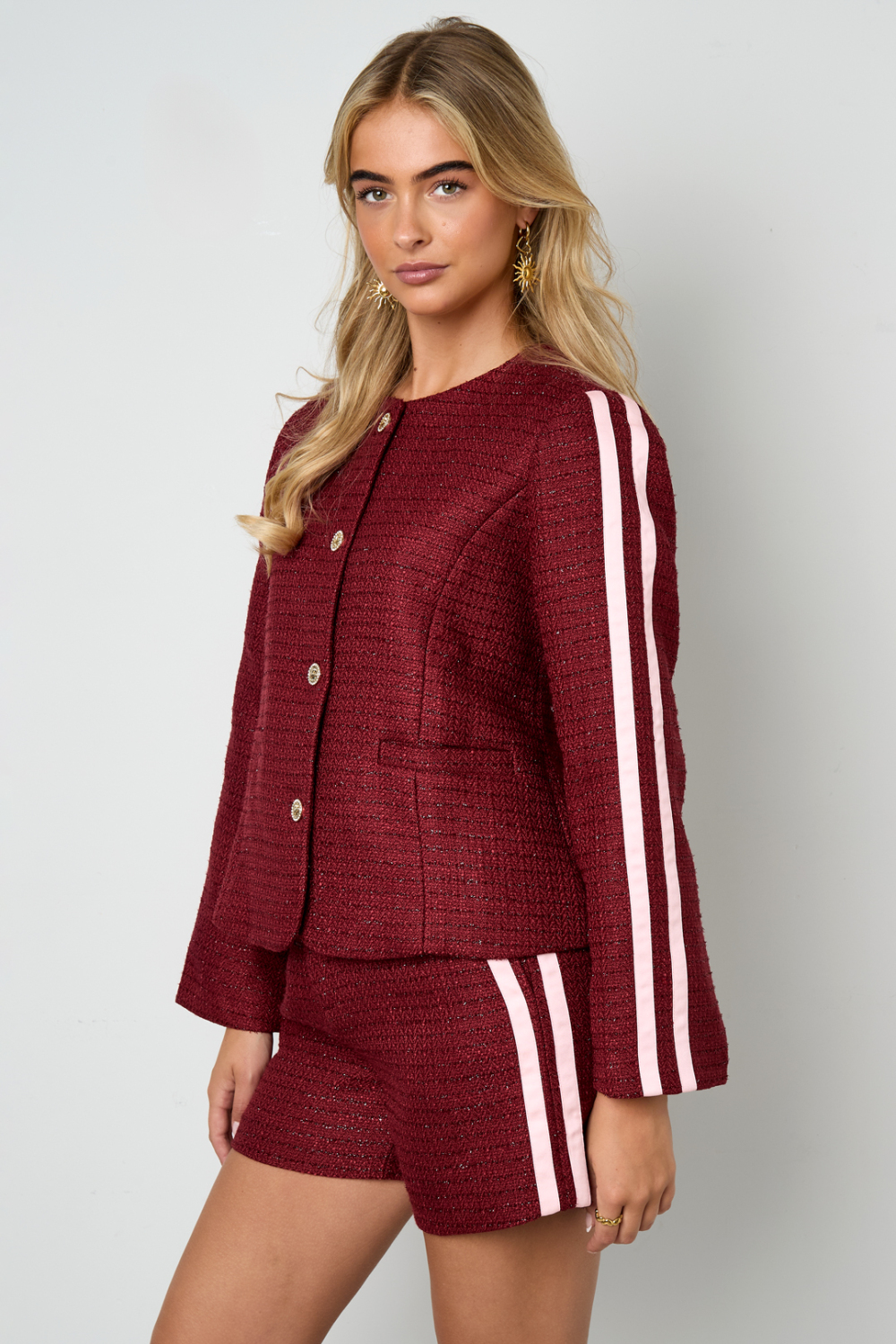 Tissu En Fibre De Polyester Femmes Veste Élégante À Carreaux Automne/Hiver h5Image5