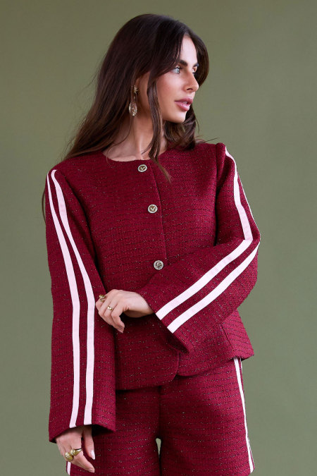 Tissu en Fibre de Polyester Femmes Veste Élégante à Carreaux Automne/Hiver
