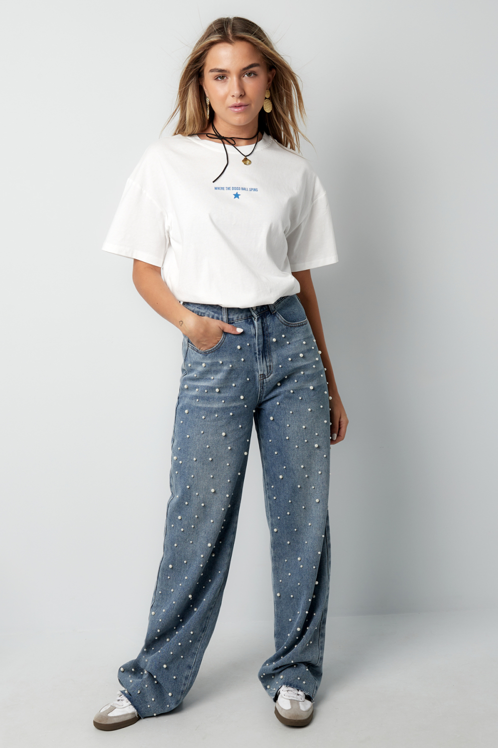 Cotton Woven Femme Pantalon Droit Jean Casual Polka Dots Image3