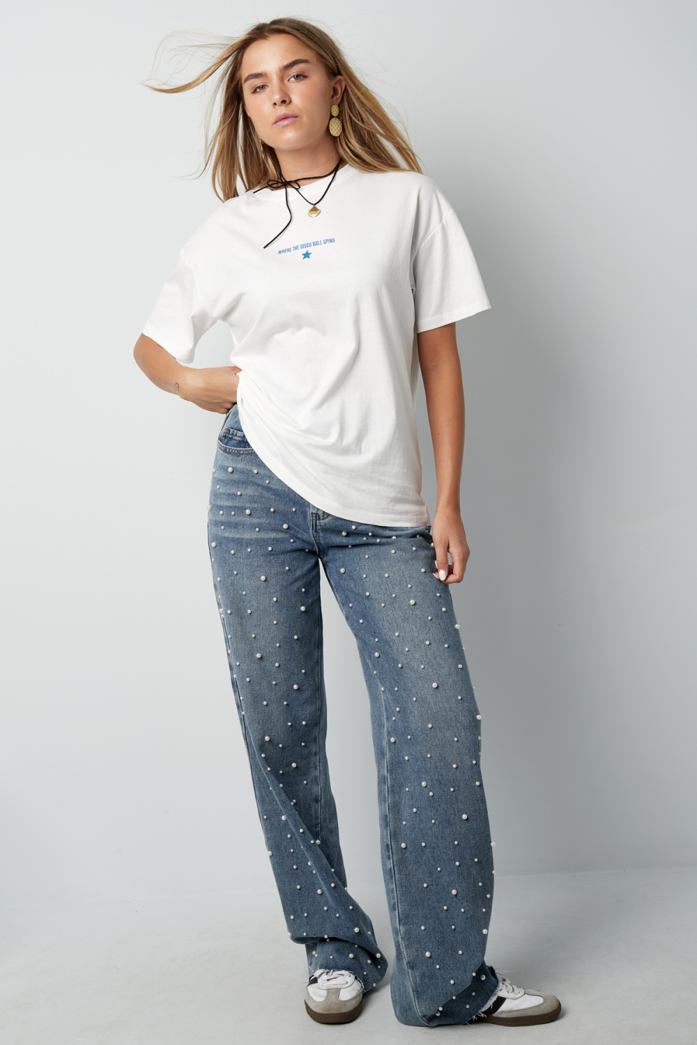 Cotton Woven Femme Pantalon Droit Jean Casual Polka Dots Image6