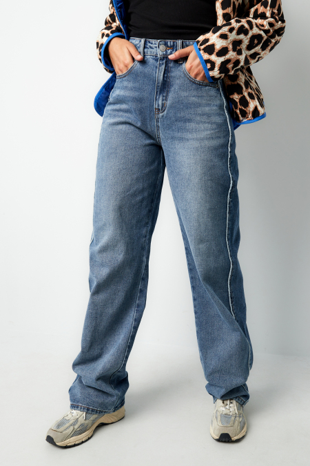 Pantalon en jean large à taille haute, teinte indigo moyenne