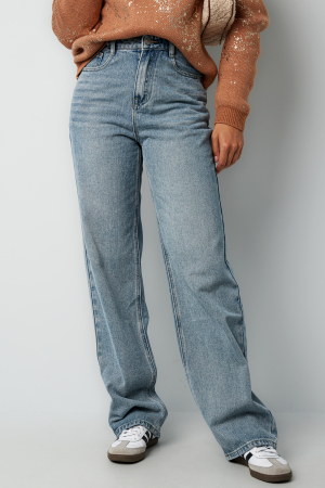 Coton Tissé Femmes Pantalon Droit Jeans Décontracté Couleur Unie Indigo Moyen h5 Image10