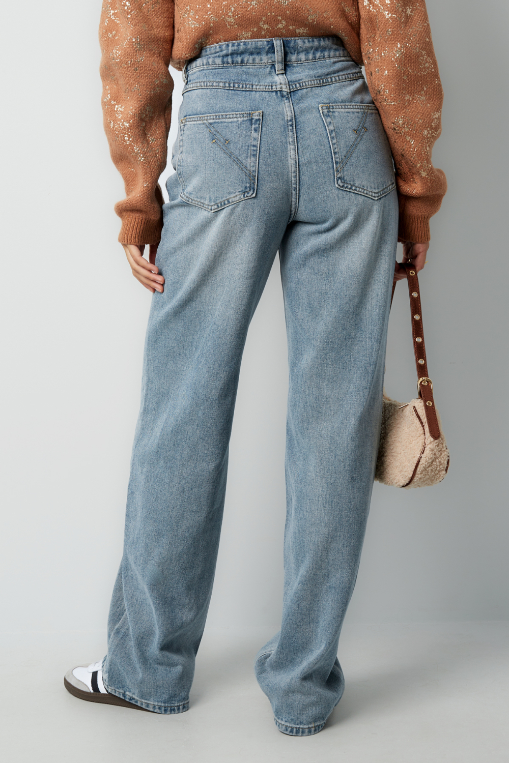 Coton Tissé Femmes Pantalon Droit Jeans Décontracté Couleur Unie Indigo Moyen Image9