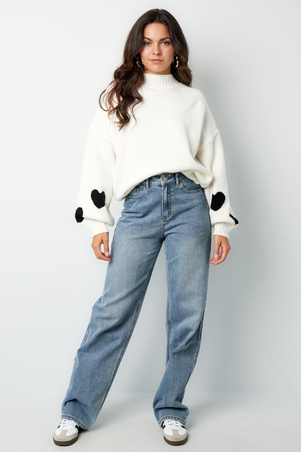 Coton Tissé Femme Pantalon Droit Jeans Décontracté Couleur Unie Indigo Moyen Image3