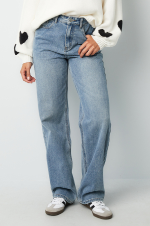 Coton Tissé Femme Pantalon Droit Jeans Décontracté Couleur Unie Indigo Moyen h5 Image2